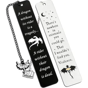 Fourth Wing Stainless Steel Bookmarks Set of 2, Flying Dragon Metal Bookmark with Tassel, Gift for Book Lovers, Men, Women, Couples