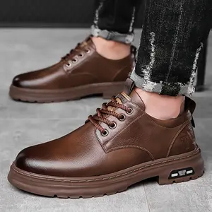 Men's Split Cow Leather Upper Solid Color Plain Toe Derby Boots - Comfy Non Slip Durable Rubber Sole - For Business & Casual Wear - Ideal Gift for Men Boy Walking Shoes Footwear Lace Closed Women