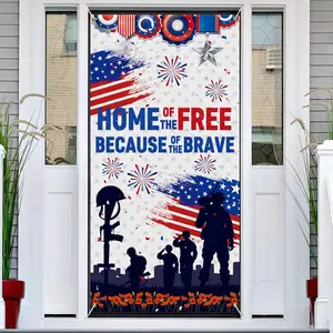 【4thofjuly /fourthofjuly】 Patriotic Soldier Door Cover Decoration,Home of the Free 4th of July Front Door Sign Hanging Backdrop for Independence Day Memorial Day Welcome Home Decoration(Door Cover)180x90cm