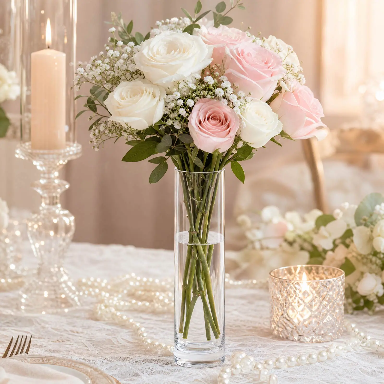 6 Pack Clear Cylinder Glass Vases - 12" for Floral Arrangements & Wedding Centerpieces