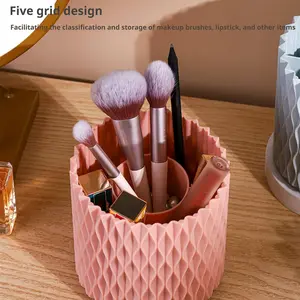 Vertical Stripe Plastic Luxury High-End Brush Makeup Organizer, Rotating Cosmetic Storage Rack, Desktop Cosmetics Storage Box, Beauty Supplies Organizer, Storage Organizer Unit