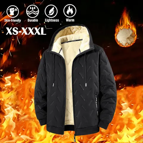 Men’s ultrasonic warm fleece jacket with full zipper and hood for autumn/winter – features zippered pockets, suitable for skiing, hiking, camping, and everyday wear – heavy-duty cold-weather jacket, ski jacket, men’s winter jacket and coat, men’s winter c