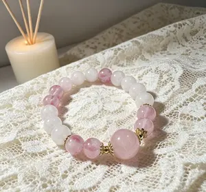 Natural Rose Quartz & Clear Crystal Beaded Bracelet, Handcrafted Healing Crystal Bangle, Spiritual Energy Jewelry for Daily Wear, Meditation, Dating & Casual Outings, Elegant Star Charm Wristband Gift for Her