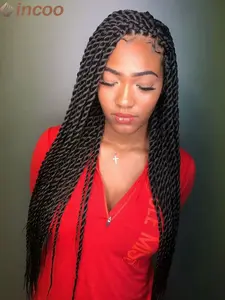 40 Inch Twist Braided Wigs, Box Braided Lace Front Wig for Women, Synthetic Full Lace Frontal Wig, Faux Locs Wig, Long Straight Hair