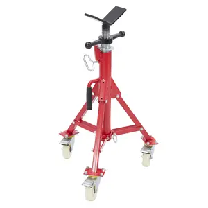Heavy Duty Adjustable V-Head Pipe Jack Stand with Casters – 28-52 Inch Folding Steel Welding Lift – 1100 lbs Capacity – Portable Roller Support for Automotive Pipe Welding, Threading, and Maintenance