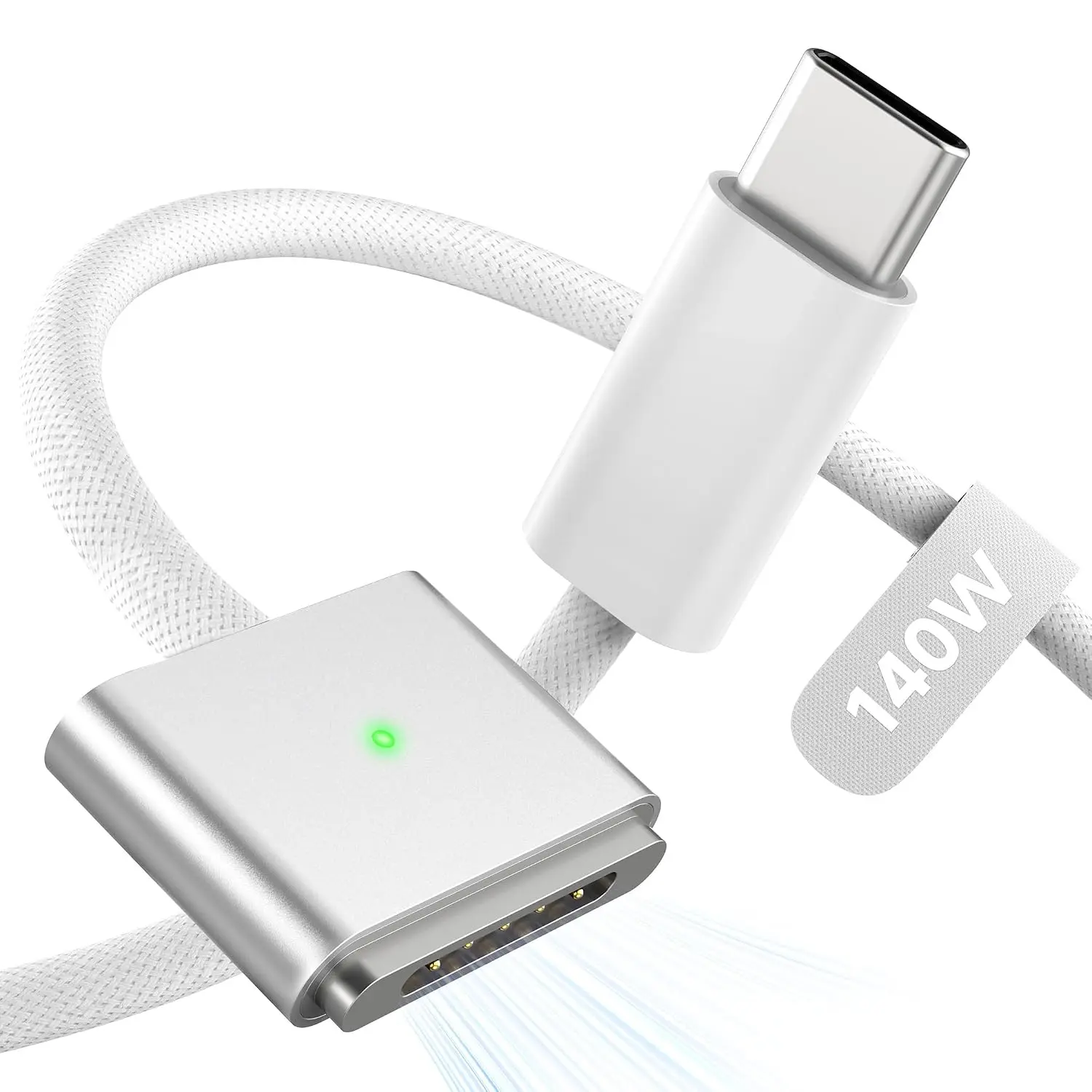 USB C to Magnetic 3 Cable for MacBook Air/Pro, 140W 6.6FT Charging Cable | White Magnetic 3 Cable with LED; for MacBook Pro (16"/14" 2024/2023/2021), MacBook Air (15"/13" M4 2025, M3 2024, M2 2023), for Home, Office, School & Travel