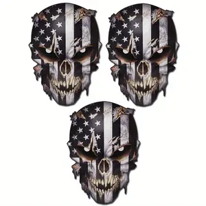 (3pcs) Skull with Eyes American Flag Vinyl Decal Stickers Car Truck Sniper Marines Army Navy Military Graphic 5"