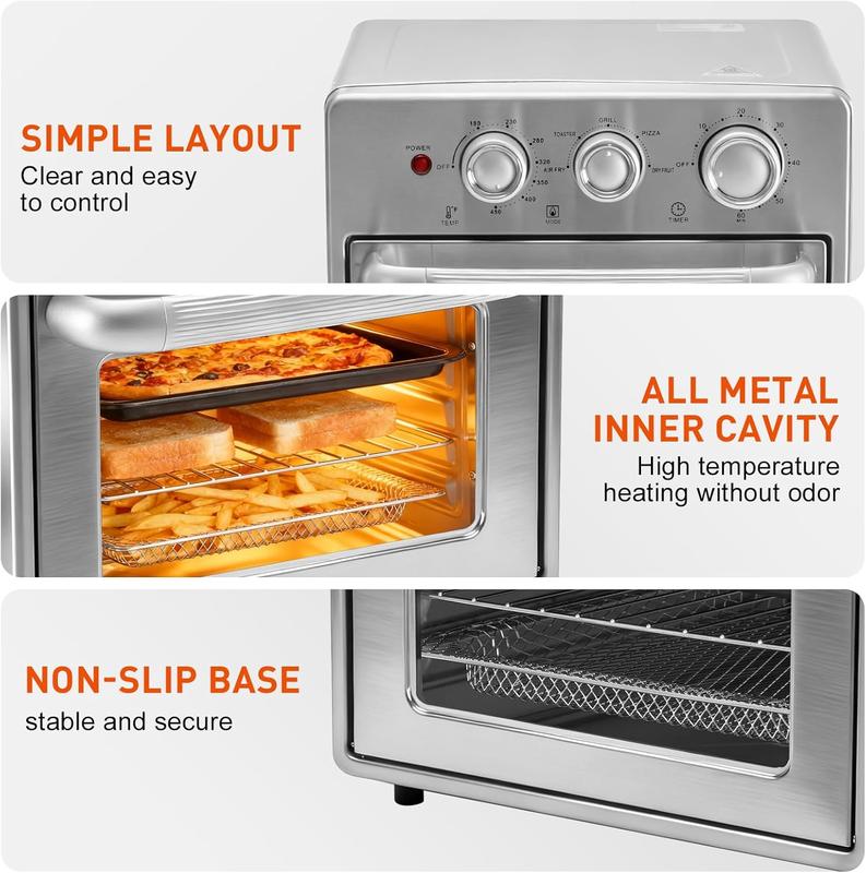 16.9QT Air Fryer Toaster Oven Combo 5-in-1, Countertop Convection Oven with Bake, Broil, Toast, Up to 450°F, Includes 4 Accessories, Stainless Steel