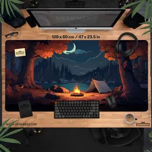 Cozy Forest Desk Mat, large Mouse Pad Lofi, Camping outdoors extra XL Gaming Mousepad led, rgb Deskmat xxl, Cartoon anime nature aesthetic, Desk Mat Gifts
