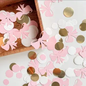 Pink Bow & Circle Confetti, Princess Themed Paper Confetti, Pink White Gold Table Decor, Ideal for Girls Birthday Party, Baby Shower, Wedding, Gender Reveal, Bridal Shower & Little Princess Themed Events