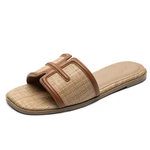 Athlefit Flat Sandals for Women Dressy Summer Square Open Toe Comfortable Slip On Beach Slide Sandals