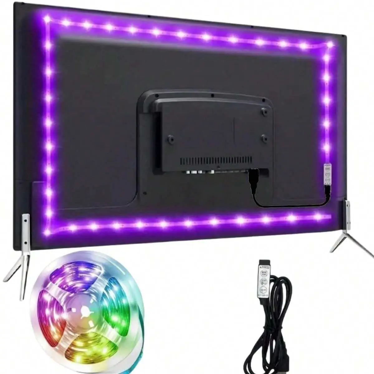 USB TV Background LED Strip Light, TV LED Lights, 1 Count RGB LED Strip Light with 3 Buttons Control, RGB Backlighting, Suitable for Home Decoration, Living Room, Bedroom, Computer Background, Usb Powered Lighting