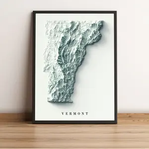 Vermont Map, Vermont 2D Relief Map, Vermont Vintage Map - Unframe Print