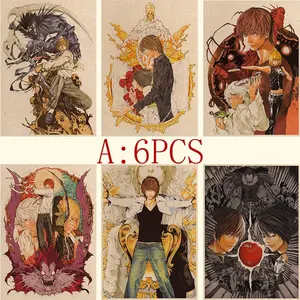 Anime Death Note Pattern Poster, 6 Counts/set Anime Art Poster, Wall Art Decor for Home Living Room Bedroom Study Room, Ornaments