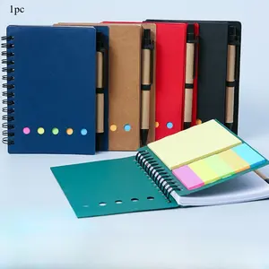 1pc Spiral Pocket Notebook with Pen Holder, Sticky Notes & Colored Index Tabs - Durable Brown Paper Cover Notepad - Convenient Small Size for Easy Portability Writing Stationery Office Supplies
