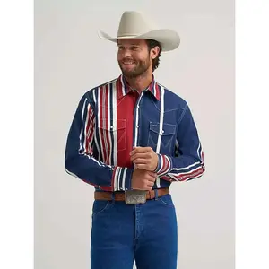 MEN WRANGLER WHITE/RED/BLUE BUTTON UP LONG SLEEVE SHIRT- 112375916