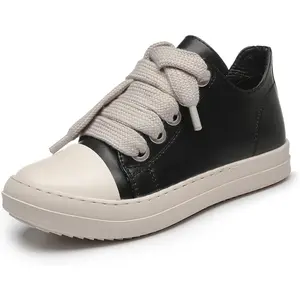 Womens Low Top Sneakers Thick Shoe Laces PU Leather Platform Comfort Walking Shoes
