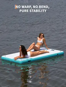 Garvee Inflatable Floating Platform 3m x 1.8m with Rope Ladder and Non-Slip Surface, Ideal Raft Island for Pool, Beach, and Ocean Use