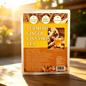 Daily Healthy Turmeric Ginger Cinnamon Tea, Eco-Friendly Packaging, 100% Pure Natural, Vegan Anti-Inflammatory Beverage