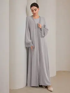 Graceveil 2pcs Women Traditional Long Dress & Abaya Coat Set Modest Fall Cloth For Women