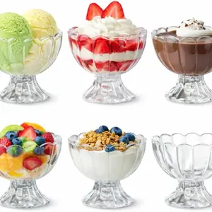 Glass Dessert Bowl with Base, Tulip-Shaped Ice Cream Cup, Vintage Small Glass Pariati Cup, Ideal for Sundae, Fruit, Pudding, Snacks, Sweet Dishes