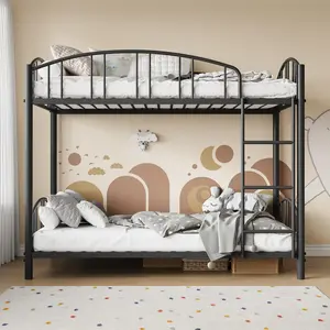 Bunk Bed Twin Over Twin with Stairs and Arched Guardrail，Sturdy Metal Slats Support, Space Saving, Noise Free, No Box Spring Needed, Black