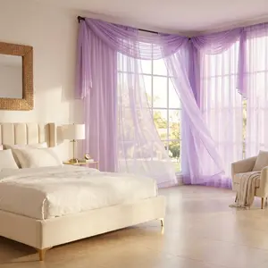 6 Pieces Combo Curtain Set 4PCS 52x84" Rod Pocket Terylene Sheer Curtains & 2PCS 54x216" Terylene Valance Curtains, Lightweight Window Drapes for Home Decor CM101 FT2508