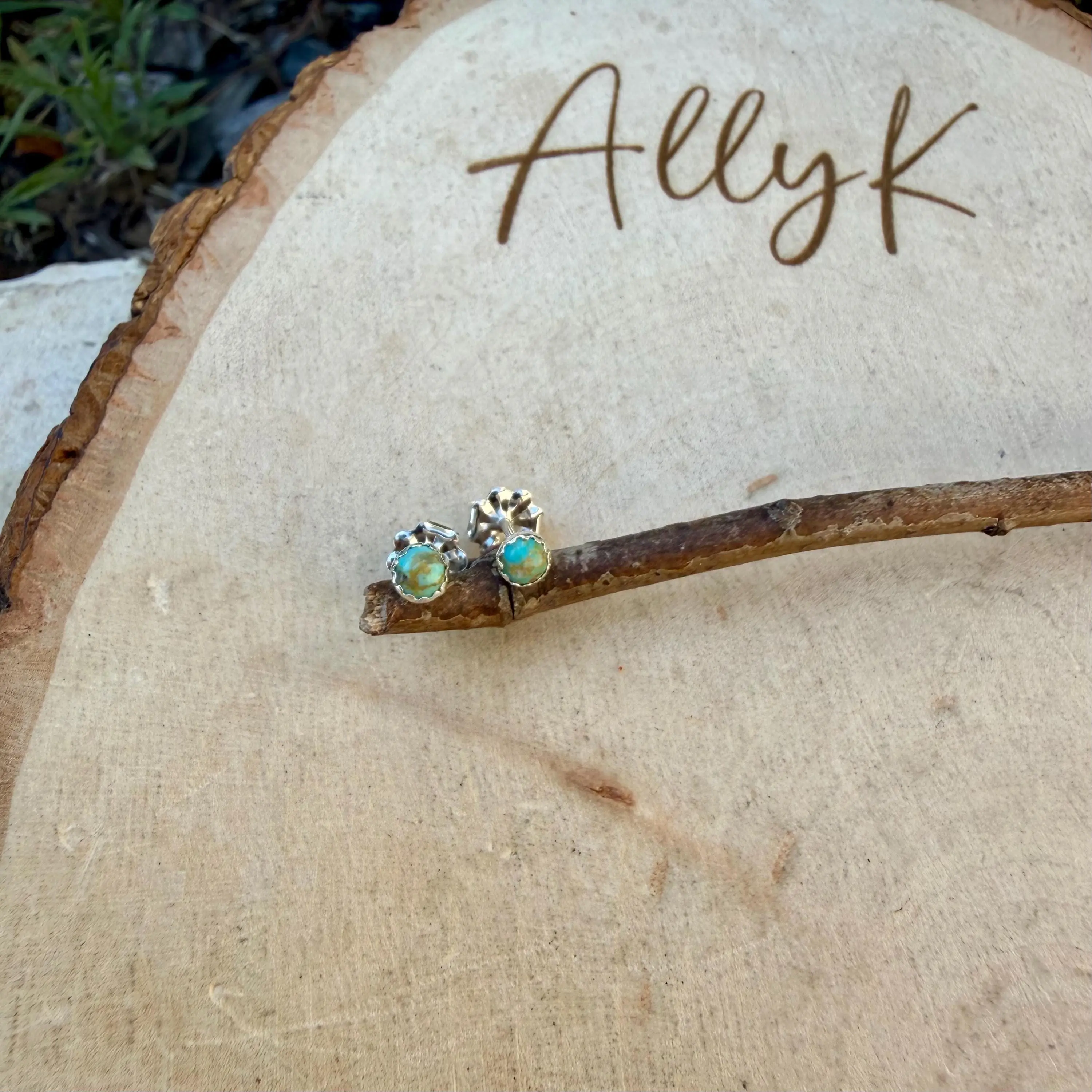 3mm Kingman Turquoise Stud Earrings • Greener or Bluer Option • Tiny Sterling Silver Bezel Studs