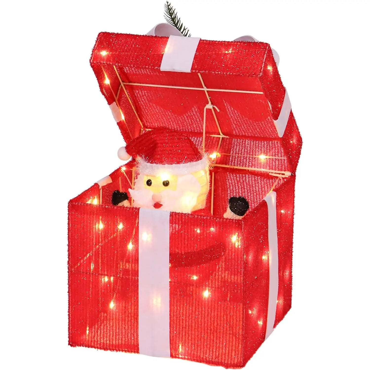 Ubesgoo 12in Motorized Pop-up Gift Box with Santa, Outdoor Christmas Decorations with Motor & 60 LED Lights, for Xmas Outdoor Holiday Indoor Decor Lighted Holiday Displays