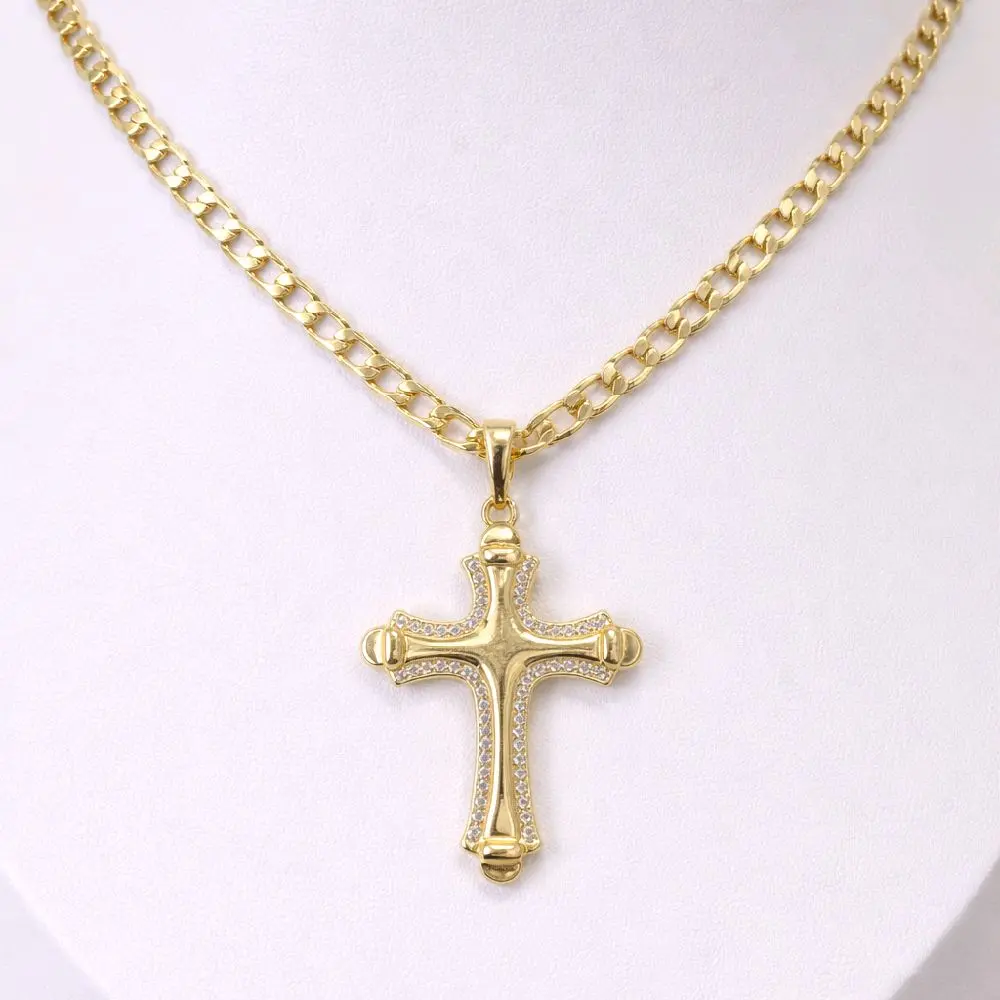 24” 14K Gold Laminated Chain with Cross Pendant – 4mm Width