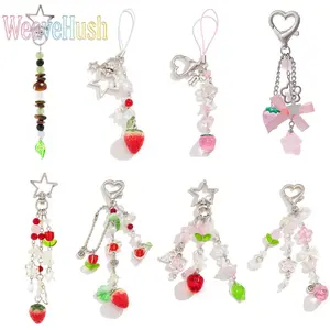 Cute Flower Fat Star Pendant Keychain, pastoral fresh Y2K spice girl style bag charm, designed with strawberry and bow decor, trendy aesthetic accessory for backpack, handbag decoration and daily gift.