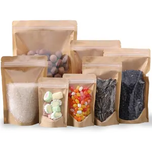 50 count  Bags With Window Clear Fornt Pouches Resealable Stand Up Zip Lock  Storage Bags Brown 4.7"x7.8"