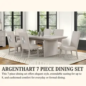 Argenthart Transitional 7-Piece Extendable Dining Table Set with Sunburst Design by FOA