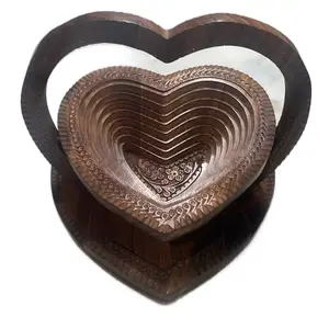 Handmade Collapsible Wood Basket from Himalayan Rosewood 10" Wide Warm Wood Tone Fall Kitchen Accent Trivet for Seasonal Decor