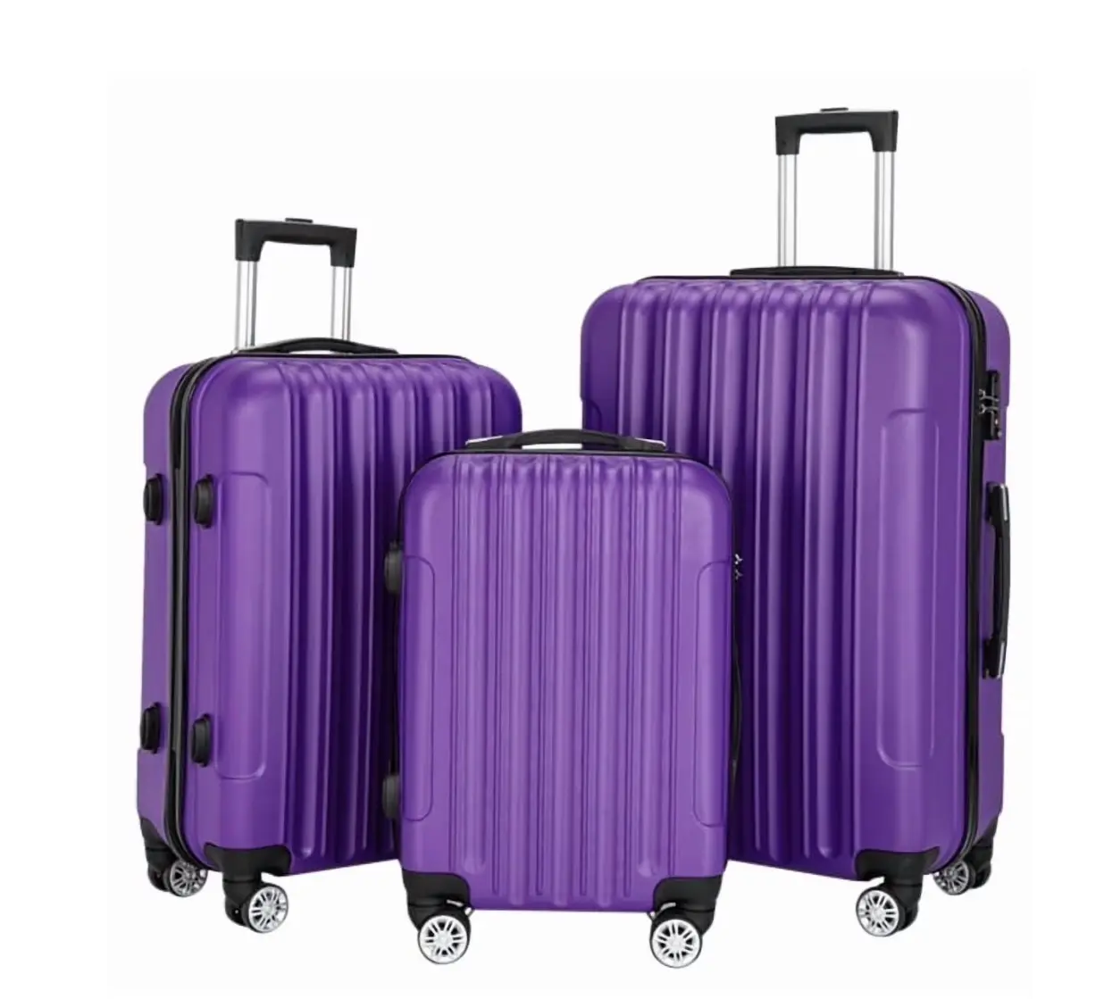 3-in-1 Large Capacity Travel Suitcase Set, Durable ABS+PC Hardshell Luggage with Wheels, Purple (20"|24"|28")