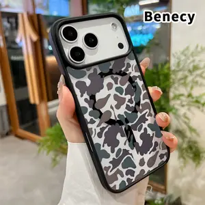 Magnetic Soft Case for iPhone 17 16  Pro Max Plus 15 14 13 12 11 Air E Camouflage Elegance Mosaic Pattern Anti-Yellowing Shockproof ultra-thin Silicone Crystal Transparent Acrylic Cover Supports Wireless Charging
