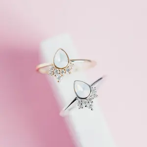 White Opal Drop and CZ Ring