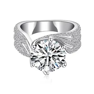 EAMTI 3CT/5CT 925 Sterling Silver Round Cut Solitaire Cubic Zirconia Engagement Ring Halo Promise Ring