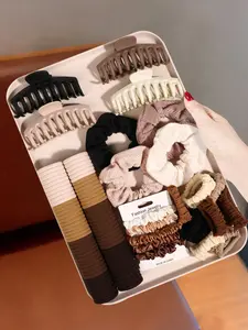 123pcs includes seamless ponytail clip, various hair clips, hair bands and hair bands, very suitable for holiday parties, summer hair accessories gift bag, simple style hair bands, reusable rubber bands, Hair Clip Set