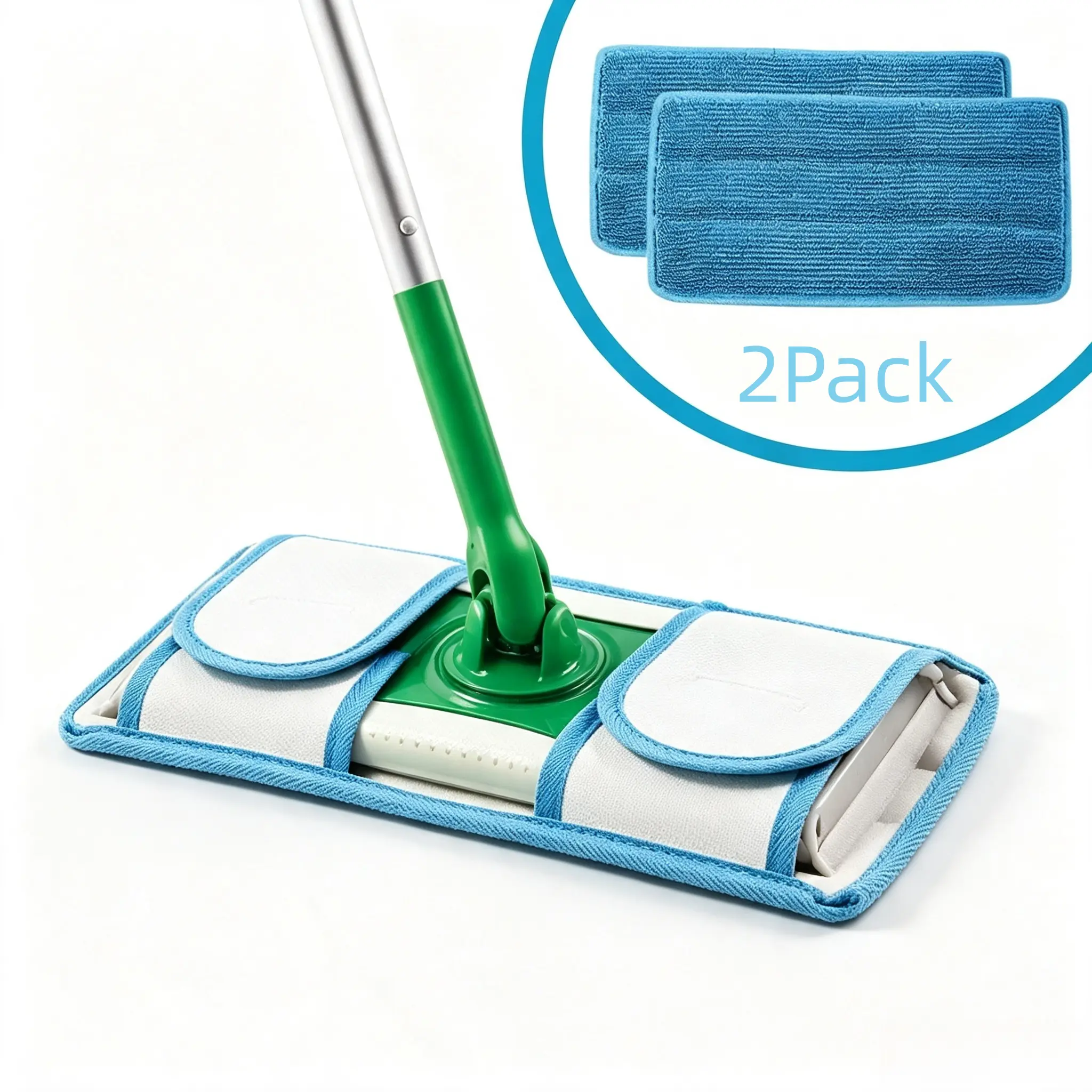 Reusable Microfiber Mop Pad Refills Compatible with Swiffer Sweeper Mop, 12.5 Inch Washable Wet Dry Floor Cleaning Pads, Hardwood Tile Baseboard Reusable Replacement Mop Cloths（2Pcs)