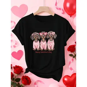 [Cute Dachshund | Valentine's] Women's Cute Dachshund T-Shirt | Happy Valentine's Day Print, Soft Short Sleeve Blouse | Spring Summer Fall