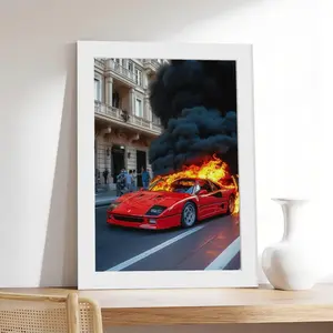Burning Ferrari, Photography S,vintage, couple，Minimalist Neutral Poster Print, Aesthetic Wall Decor for Bedroom.