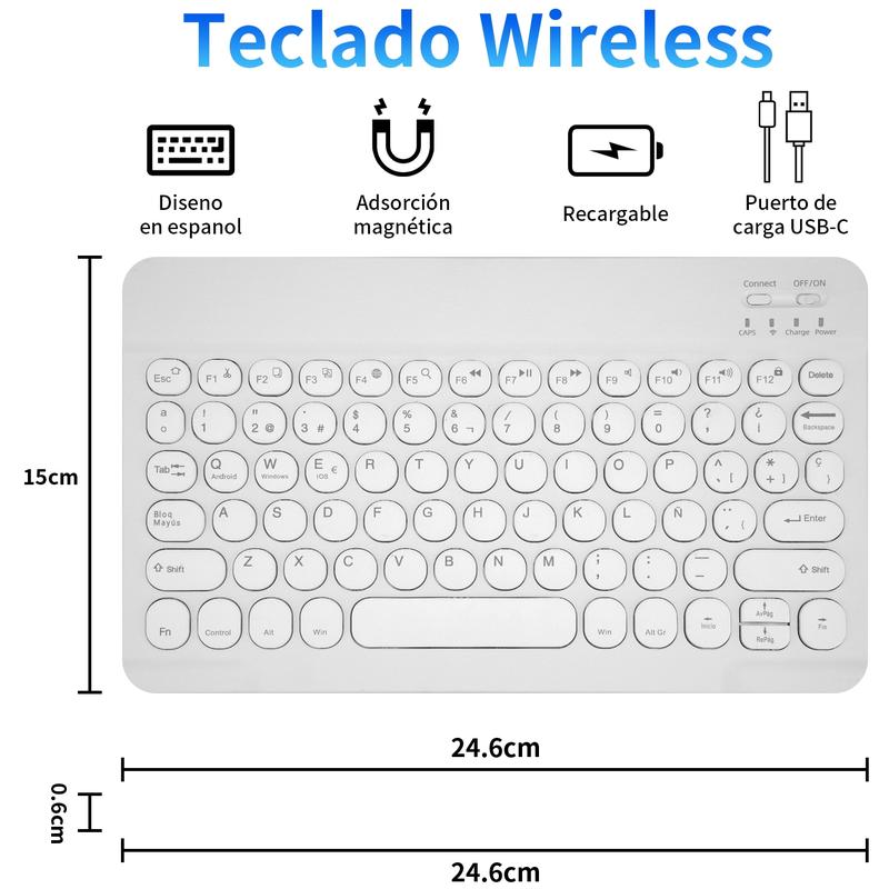 SPALLO Magnetic Spanish Ñ Keyboard Case for iPad A16 11th, 10th Generation, Compatible with iPad Pro M5 2025 & iPad Air 7th 2024, 6th, 5th, 4th Gen - 360 Rotatable Detachable Portable Keyboard - Backlit Wireless Español Keyboard Case with Mouse