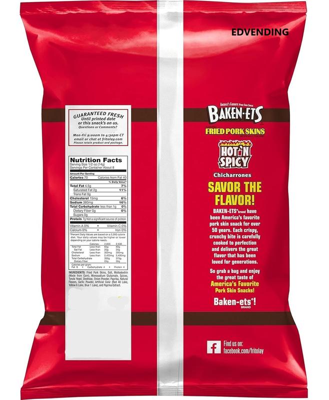 EDVENDING Fried Pork Skins Hot & Spicy 4 oz Pack of 4 Keto Friendly Crispy Crunchy Snack America's Favorite Flamin Hot Delicous Snack