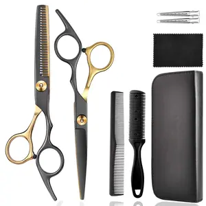 Professional Hair Cutting Kit, 8 Counts/set Stainless Steel Hairdressing Shears & Hair Comb & Accessories, Hair Grooming Tool for Barber Home Use, Hair Styling Kit