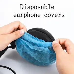 100 Pack Disposable Ear Cushions, Breathable Sweatproof Dustproof Non-Woven Fabric, Elastic Ear Pads for In-Ear Headphones, Ideal for Gaming Hotels Cafes
