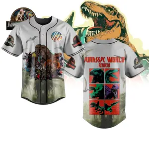 Jurassic World Rebirth Baseball Jersey, Dinosaur Printed & Stitched Shirt, Cool Summer Unisex Jersey, Movie Fan Gift