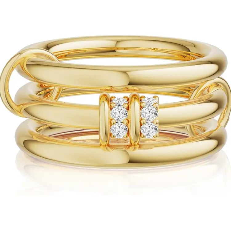 Tewiky Stackable 14K Gold Plated Zircon Rings for Women, Cubic Zirconia Statement Rings, Non Tarnish Ring Set, Dainty Gold Rings for Women, Trendy Fashion Chunky Stacking Rings For Valentine's Day gifts
