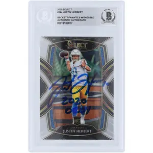 Justin Herbert Los Angeles Chargers Autographed 2020 Panini Select Club Level #244 Beckett Fanatics Witnessed Authenticated Rookie Card with "2020 OROY" Inscription - Fanatics Authentic Certified