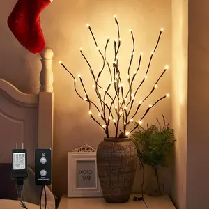 Lighted Brown Branches with Timer, 30Inch 3PK 60 LED Pathway Lights, Willow Branch Lights for  Decorations Indoor Apartment Outdoor Stake Lights for Lawn